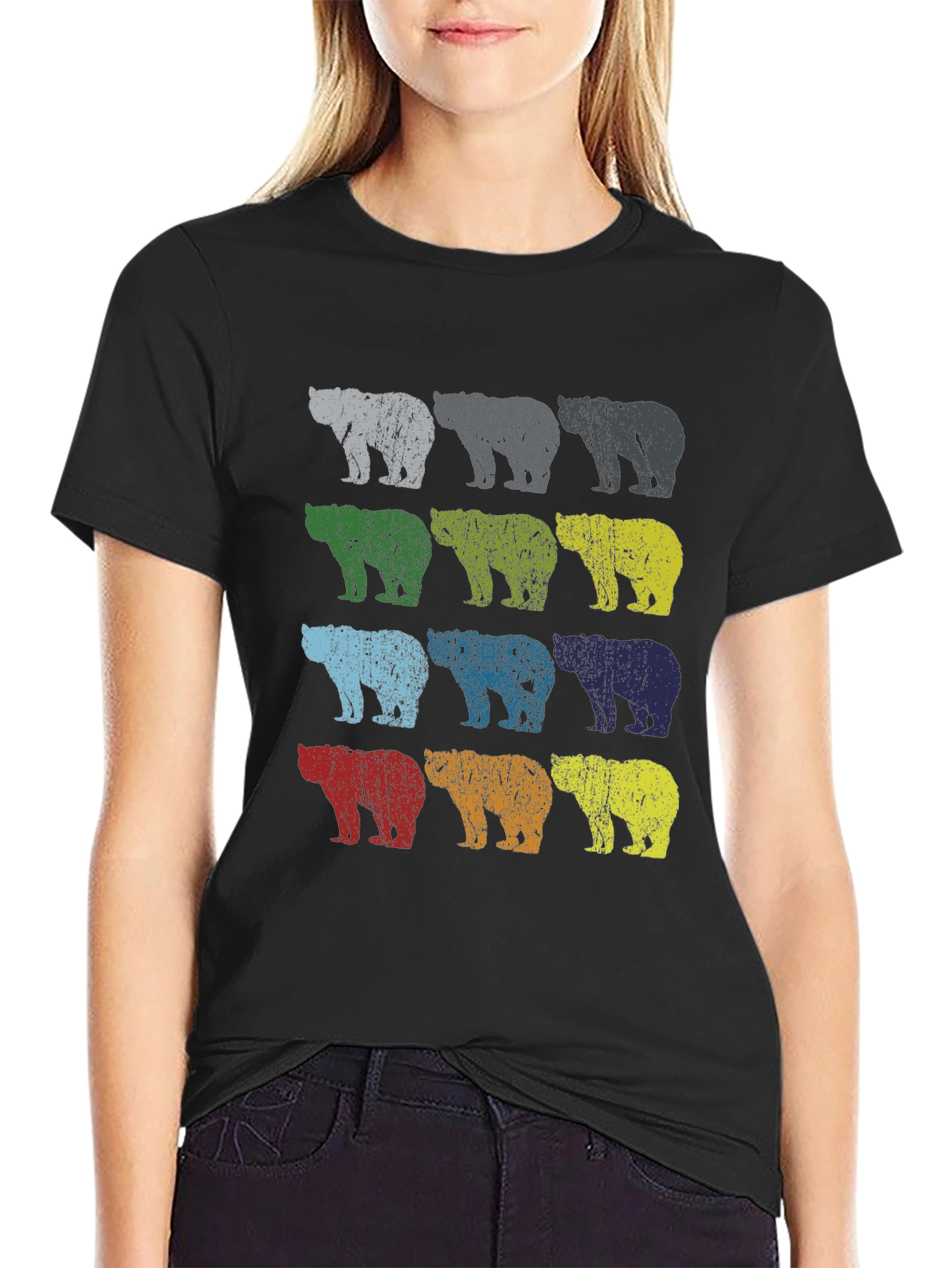 Retro Bear Print Tee - Colorful Bear Graphic T-Shirt