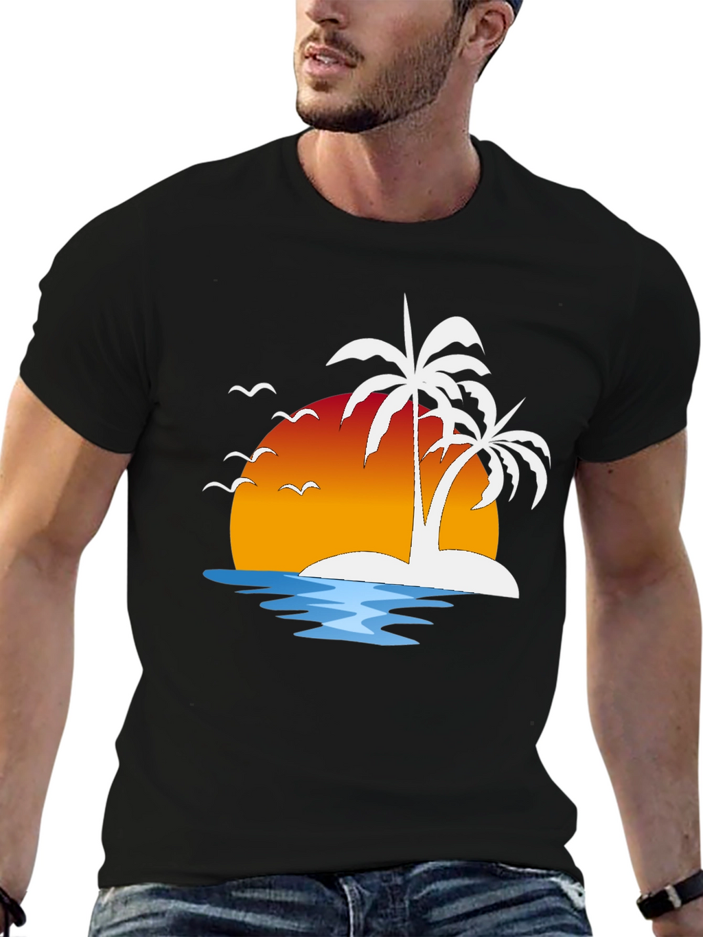 Tropical Sunset Palm Tree Graphic Tee