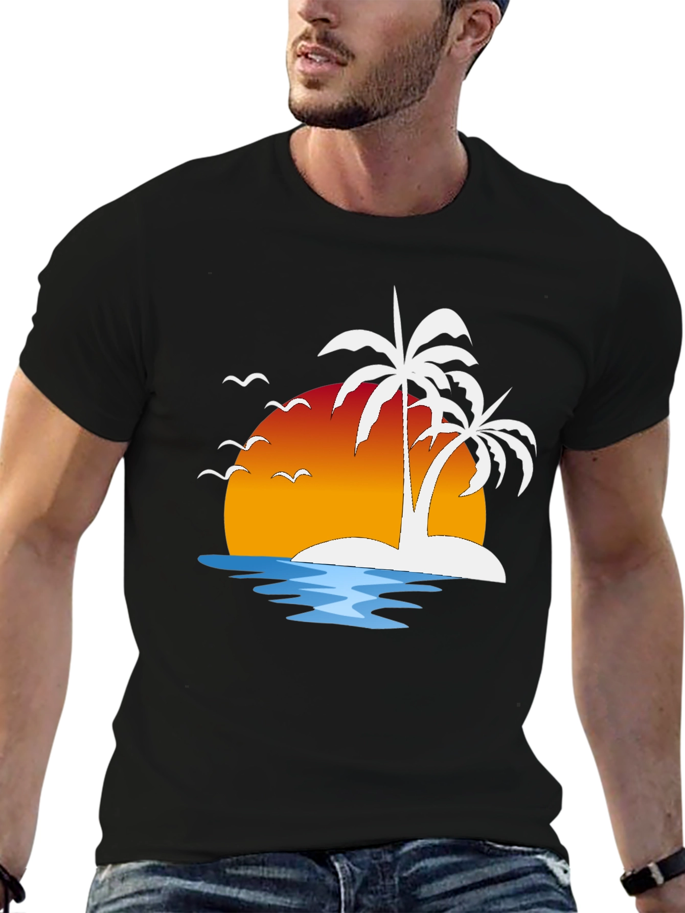 Tropical Sunset Palm Tree Graphic Tee