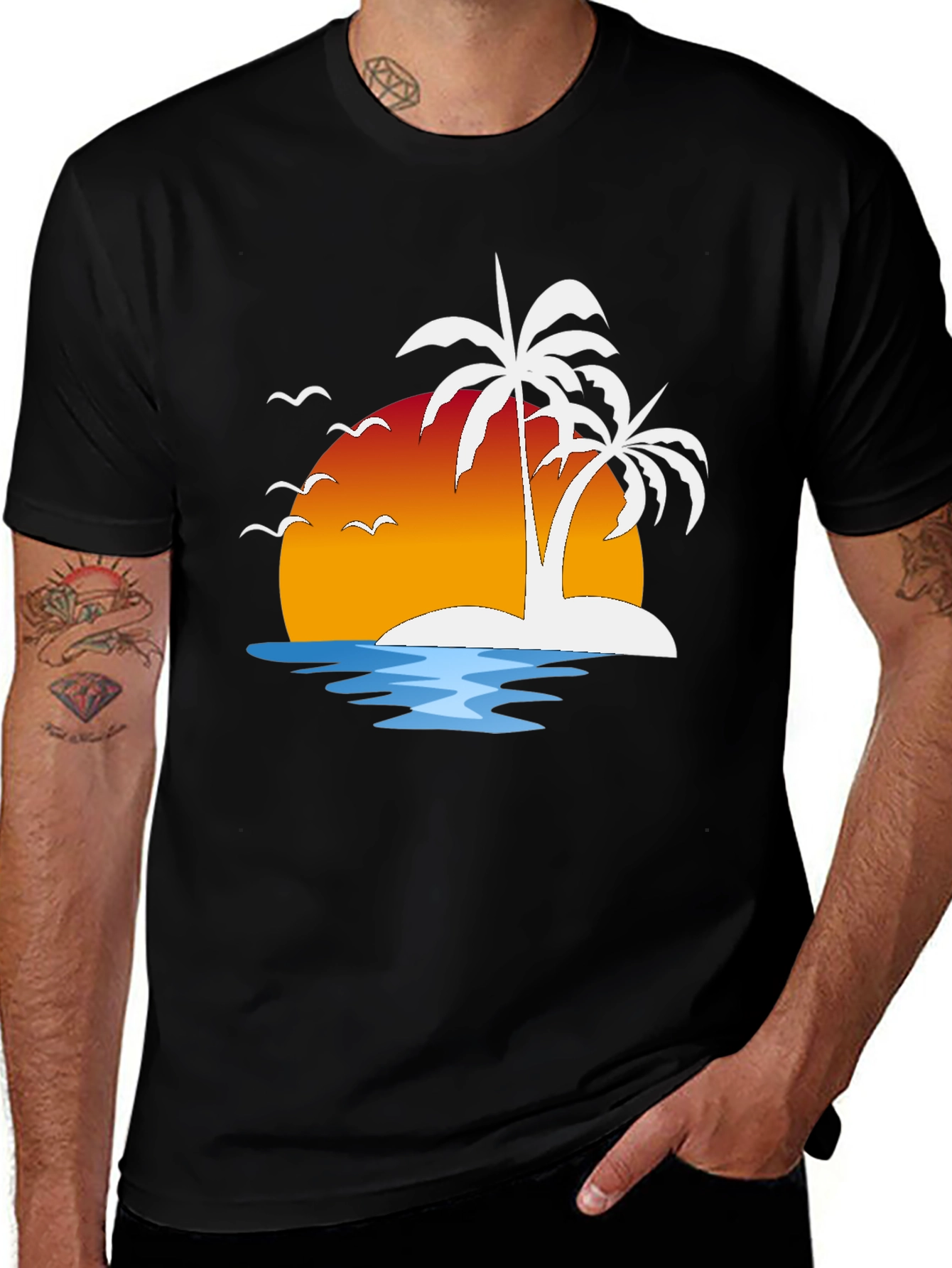 Tropical Sunset Palm Tree Graphic Tee