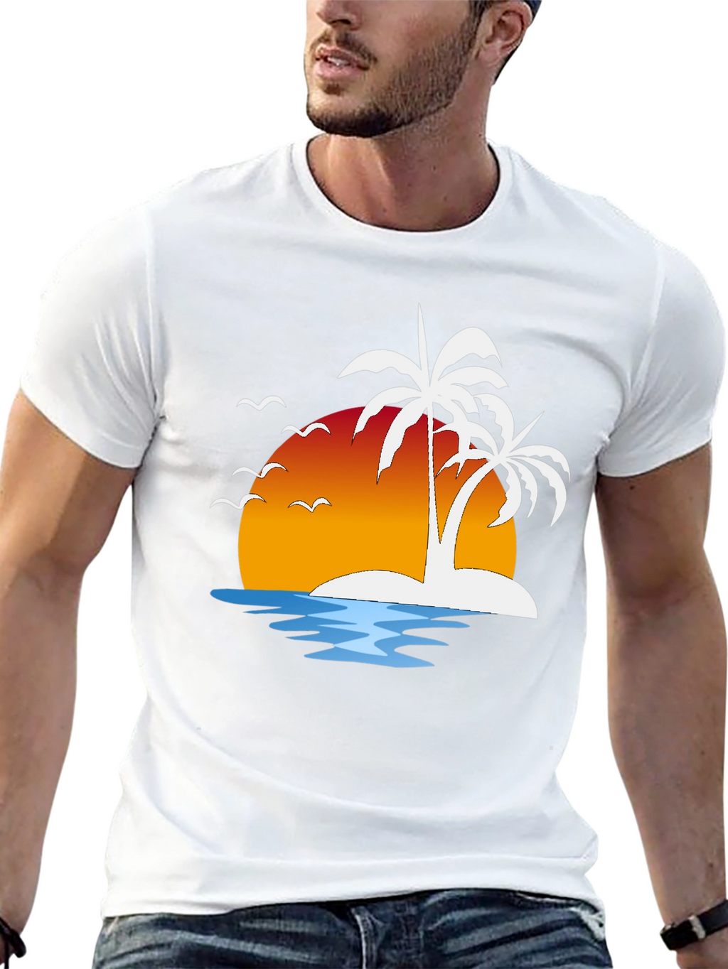 Tropical Sunset Palm Tree Graphic Tee