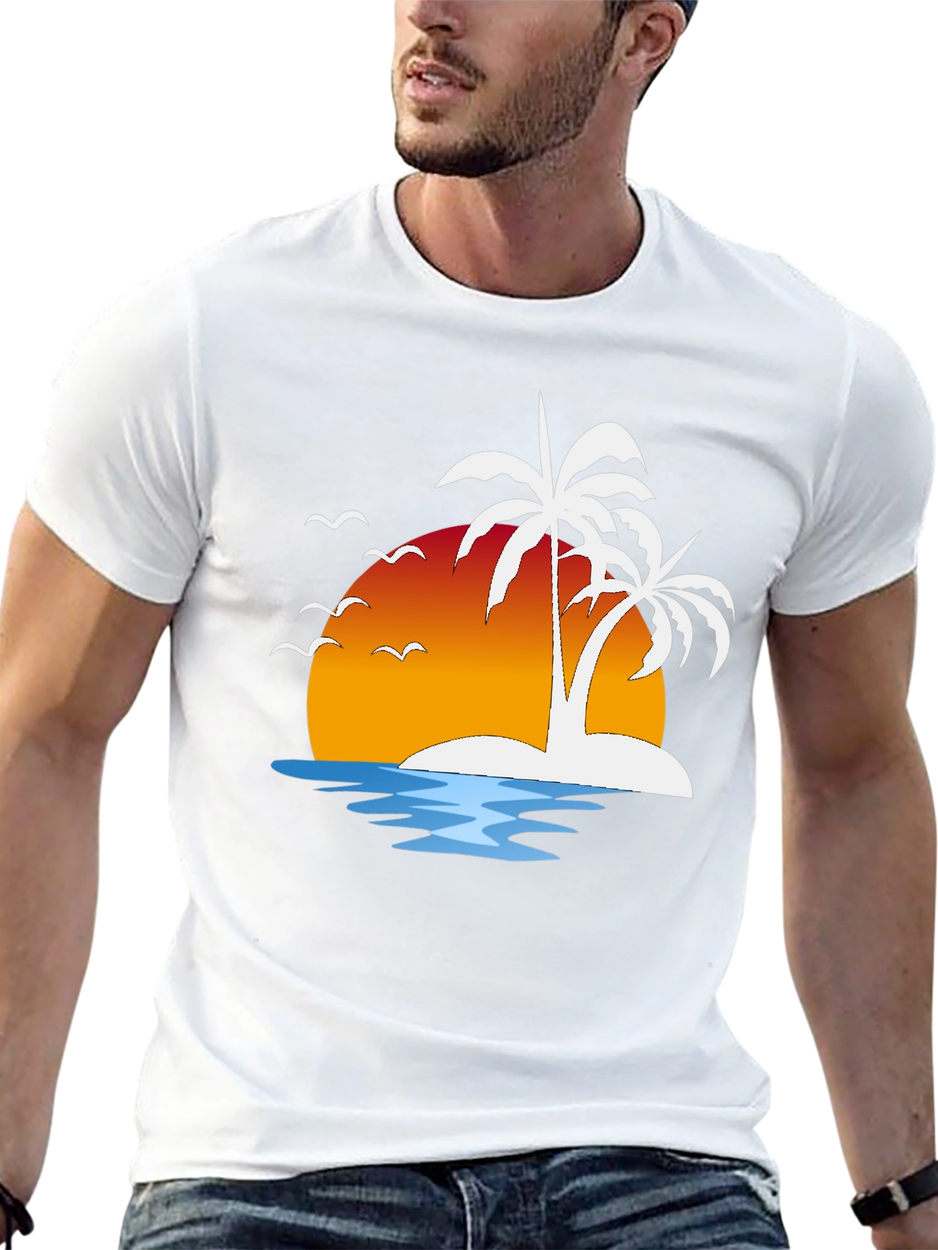 Tropical Sunset Palm Tree Graphic Tee