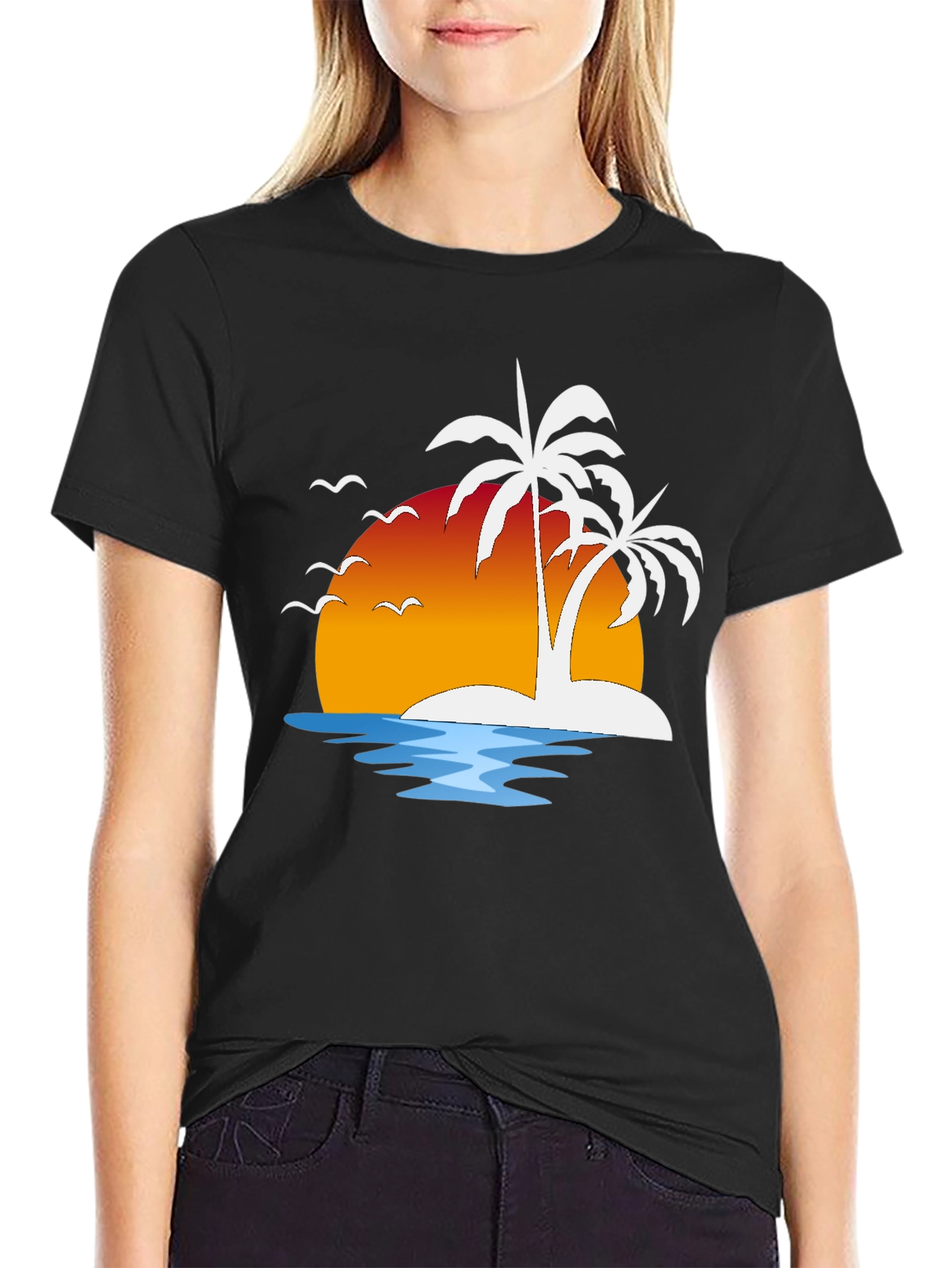 Tropical Sunset Palm Tree Graphic Tee