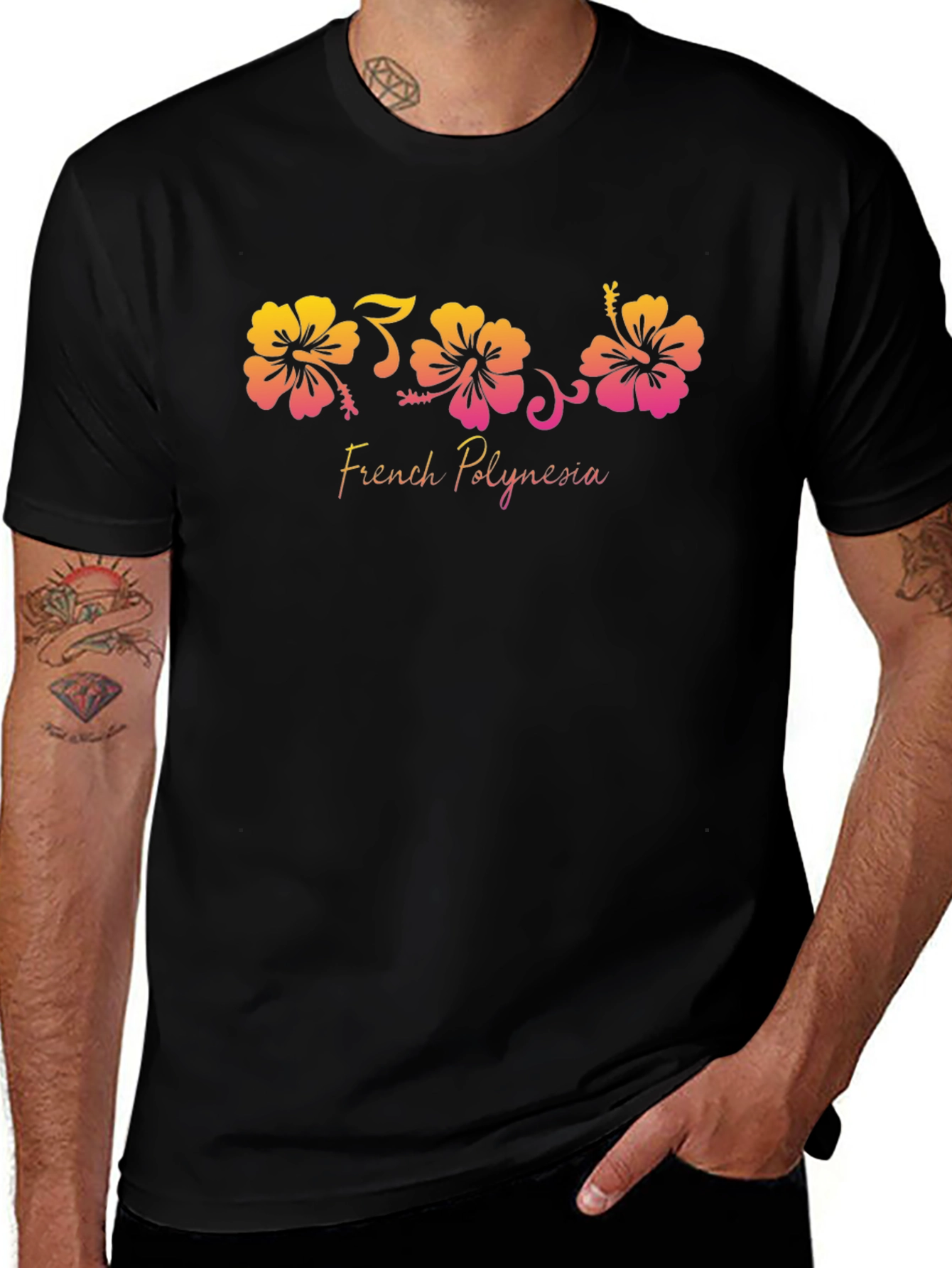 French Polynesia Hibiscus Black T-Shirt