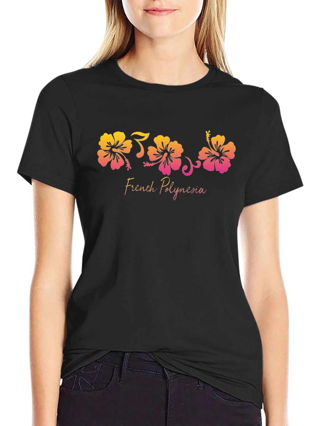 French Polynesia Hibiscus Black T-Shirt
