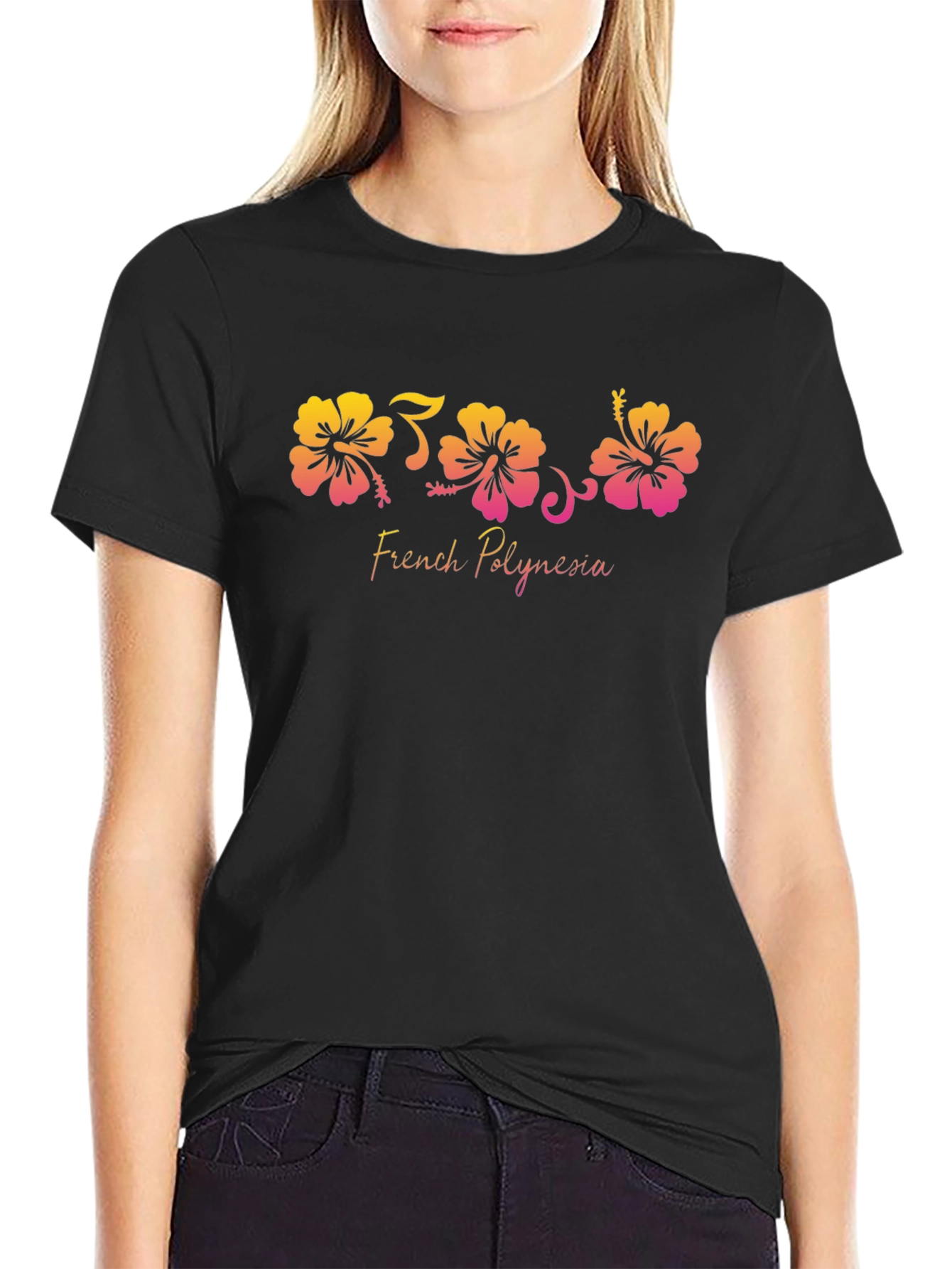 French Polynesia Hibiscus Black T-Shirt