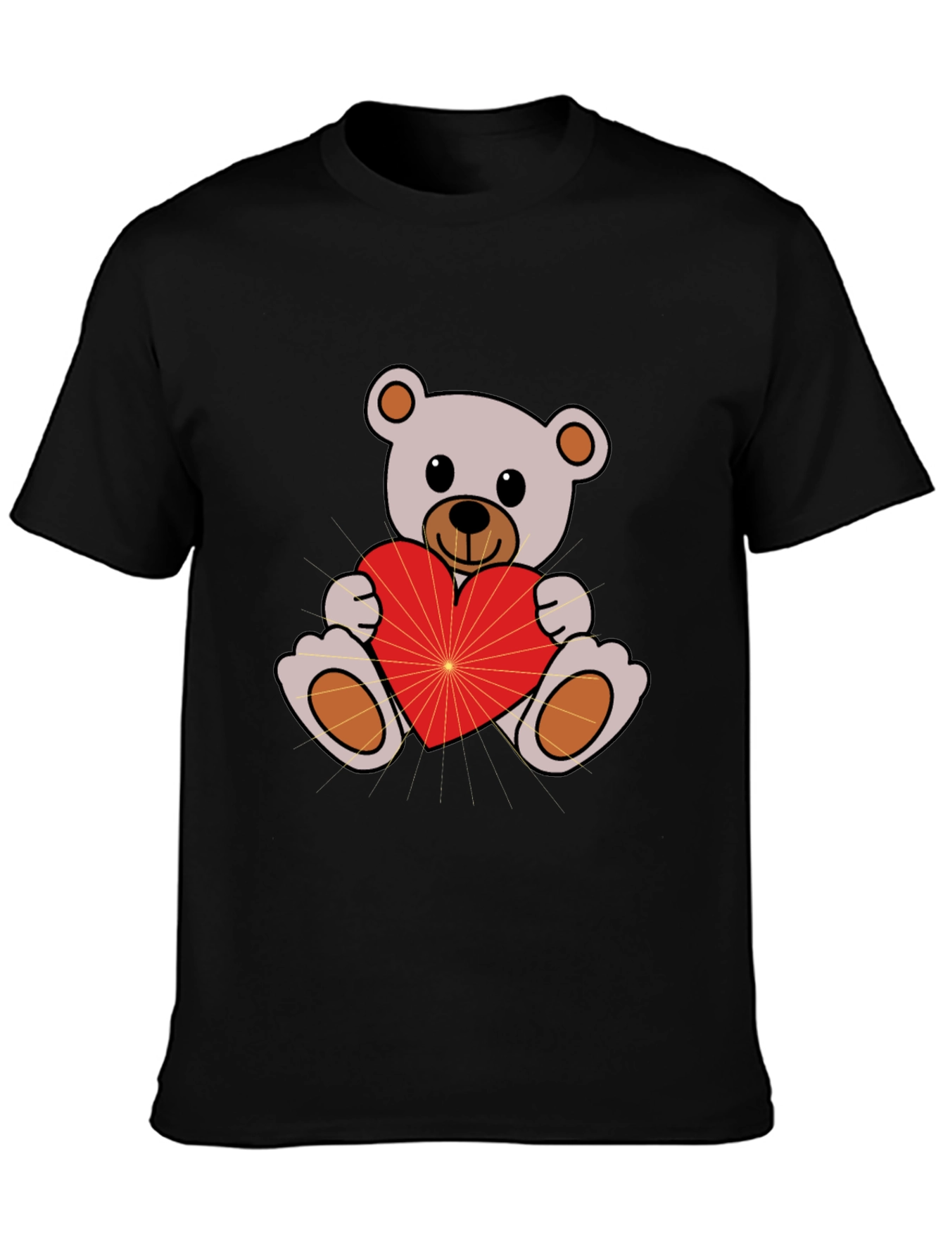 Cute Teddy Bear Holding Heart Black T-Shirt
