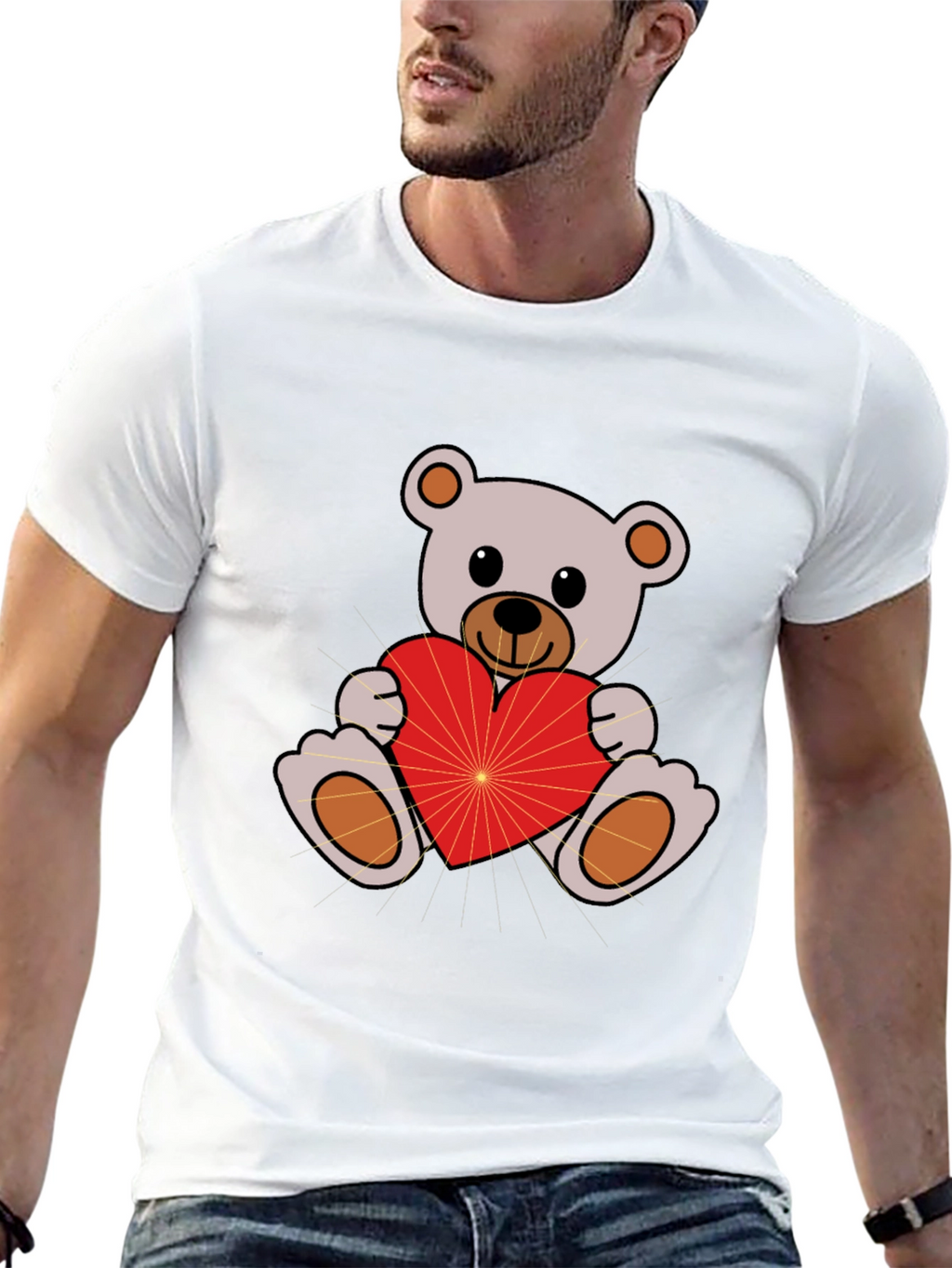 Cute Teddy Bear Holding Heart Black T-Shirt