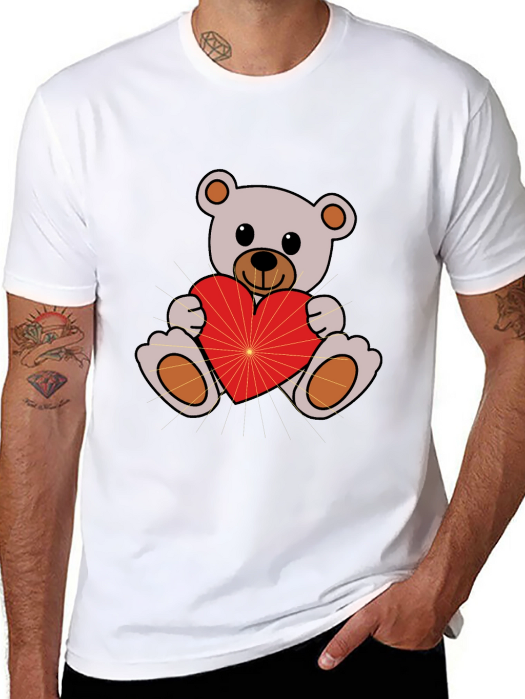 Cute Teddy Bear Holding Heart Black T-Shirt