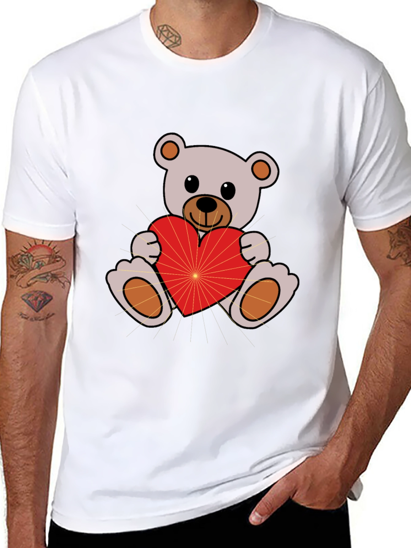 Cute Teddy Bear Holding Heart Black T-Shirt