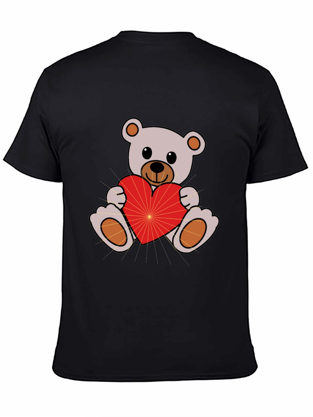 Cute Teddy Bear Holding Heart Black T-Shirt