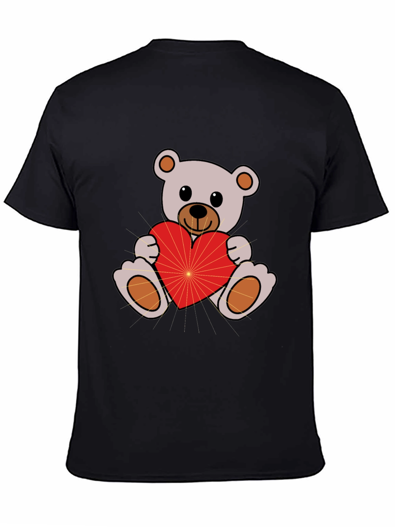 Cute Teddy Bear Holding Heart Black T-Shirt