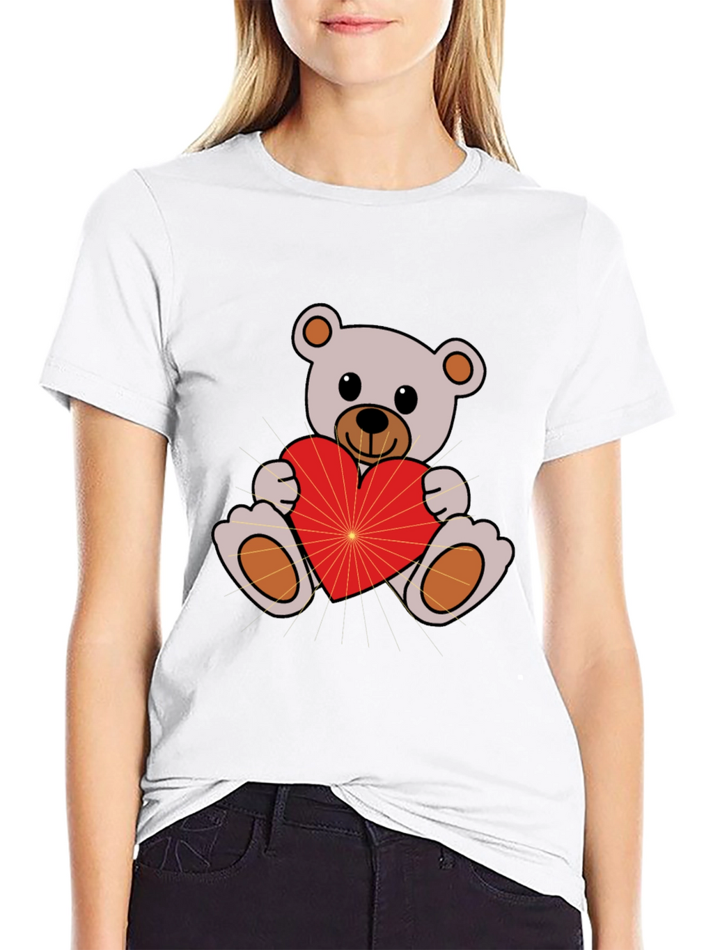 Cute Teddy Bear Holding Heart Black T-Shirt