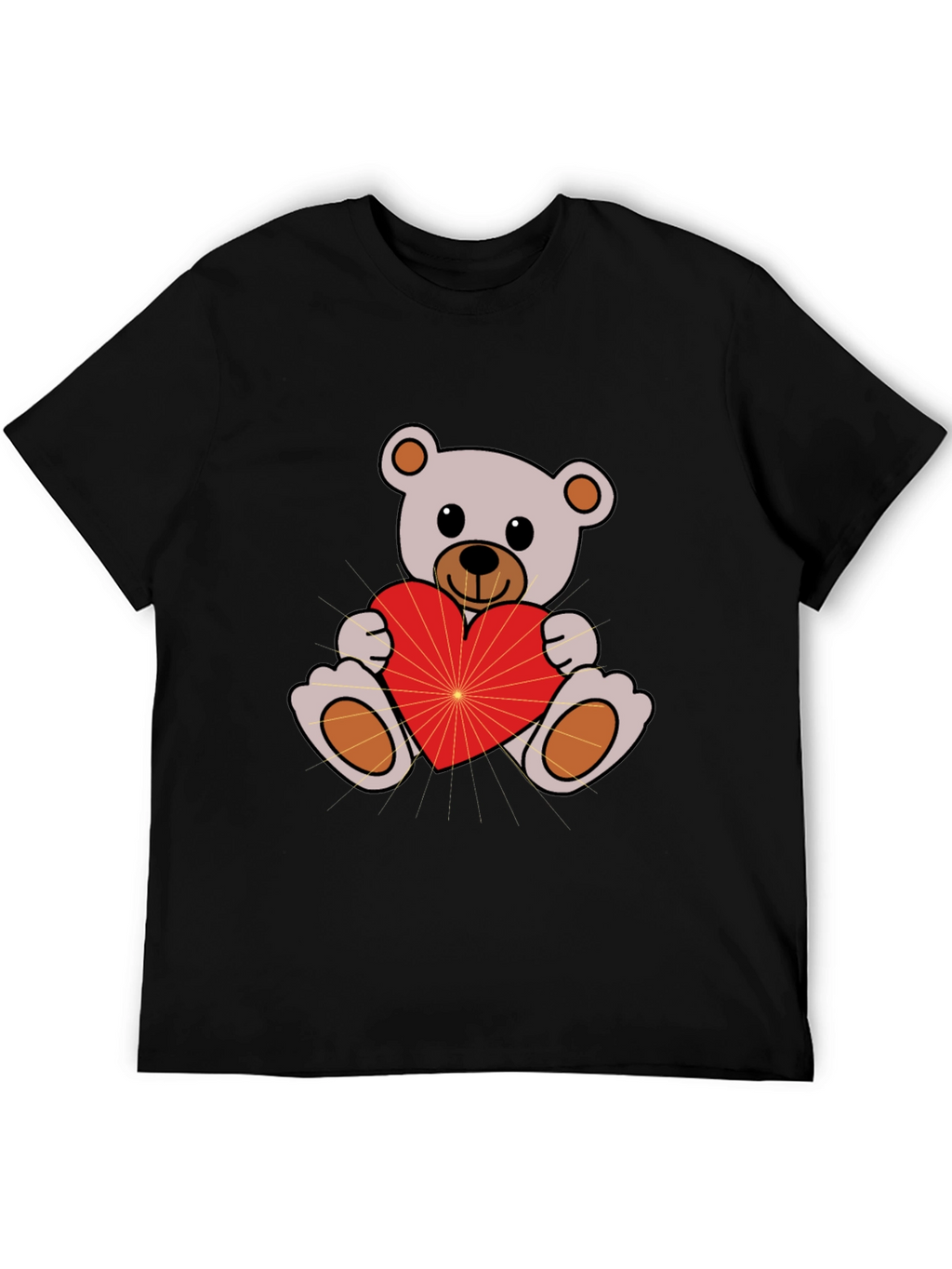 Cute Teddy Bear Holding Heart Black T-Shirt