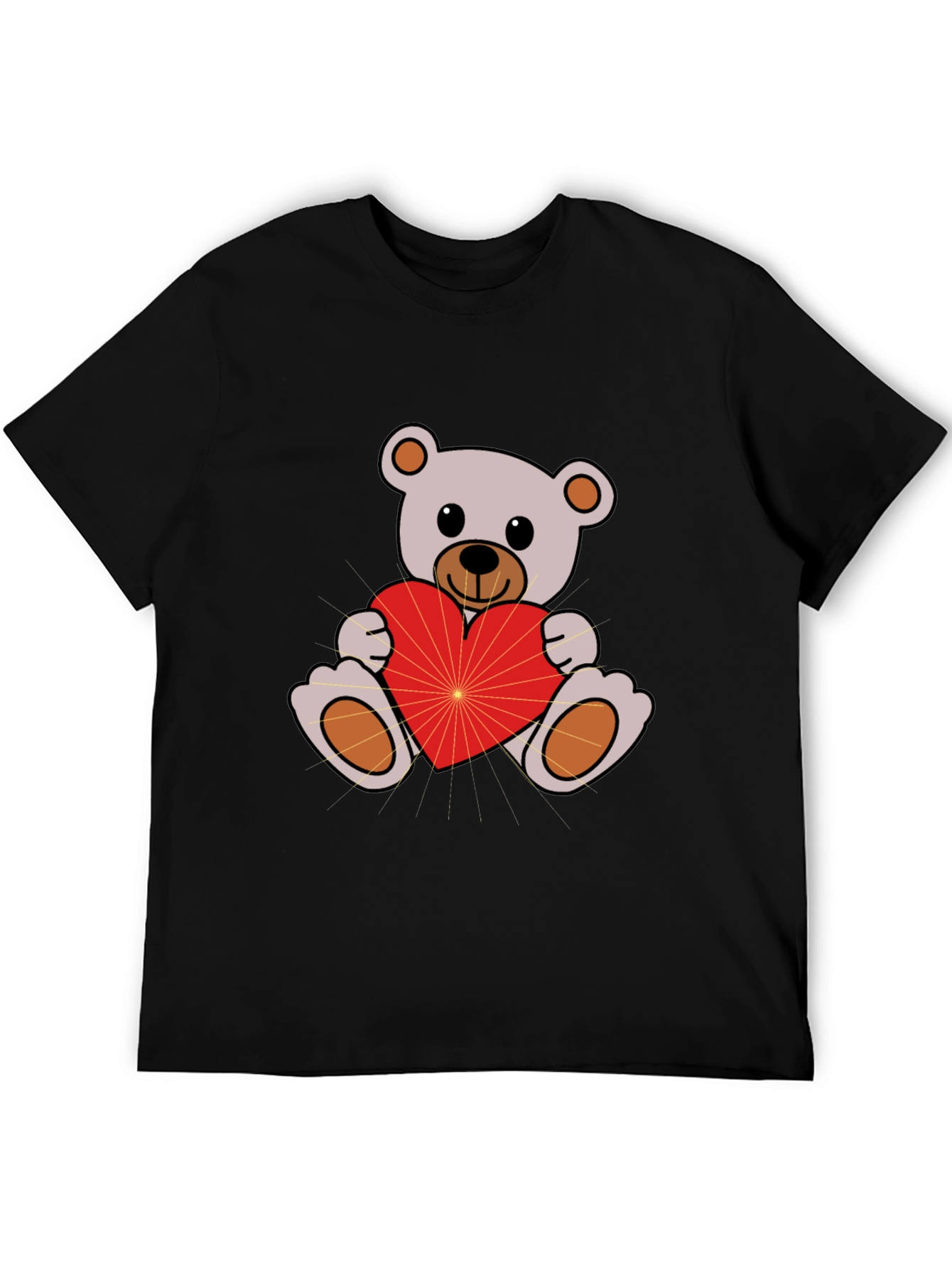 Cute Teddy Bear Holding Heart Black T-Shirt