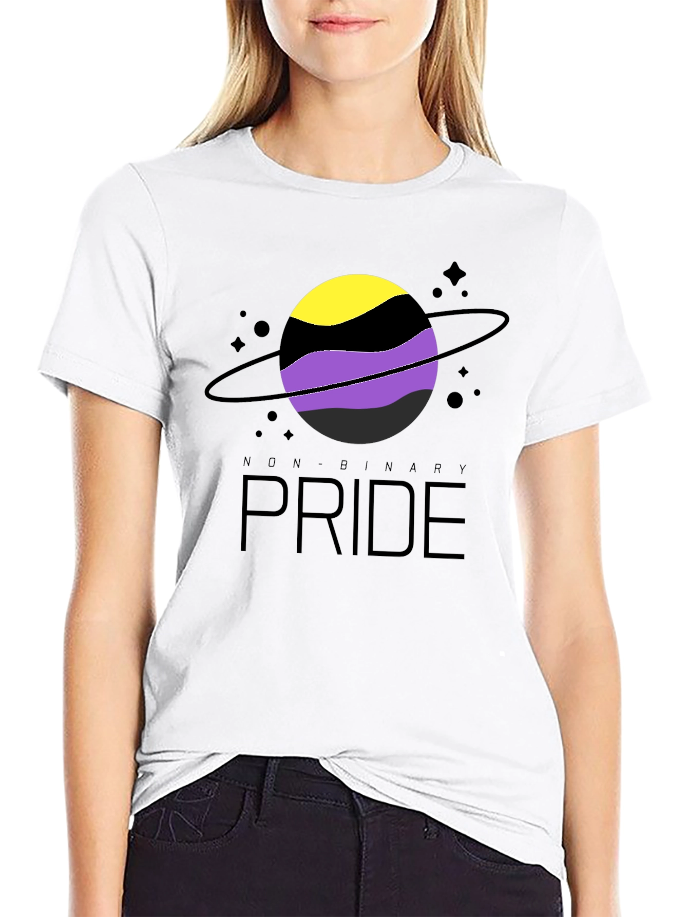 Non-Binary Pride T-Shirt: Saturn Design