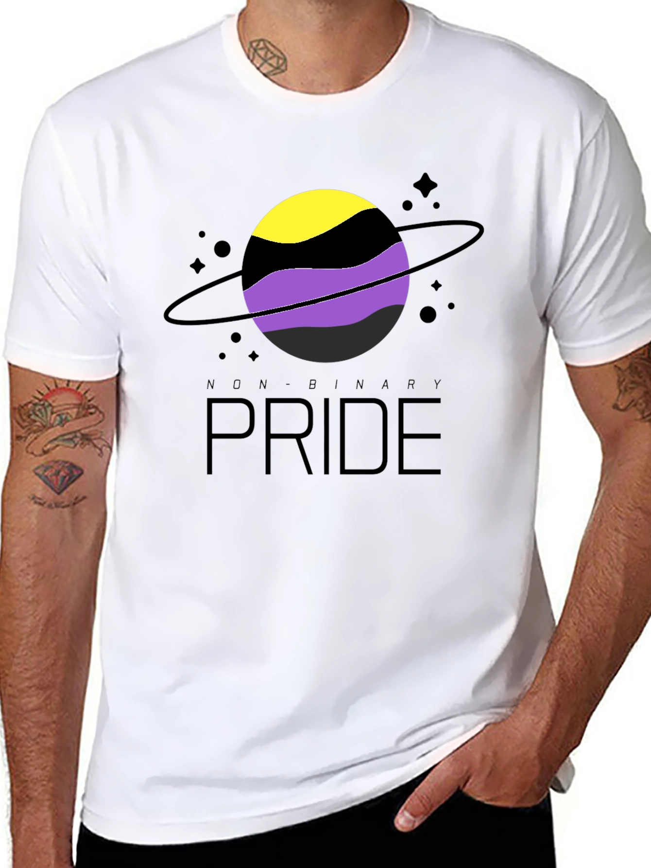 Non-Binary Pride T-Shirt: Saturn Design