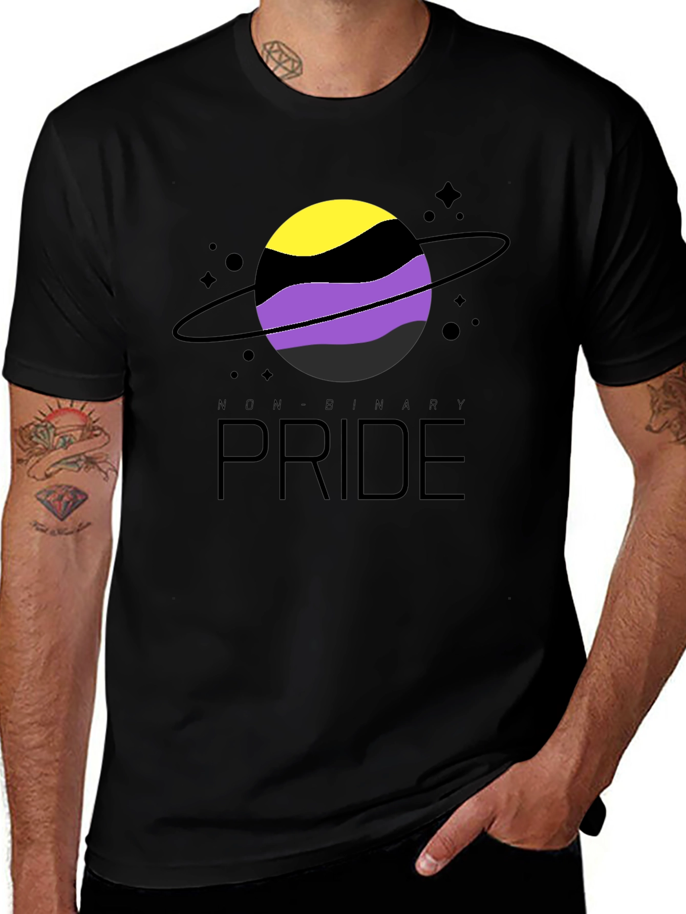 Non-Binary Pride T-Shirt: Saturn Design