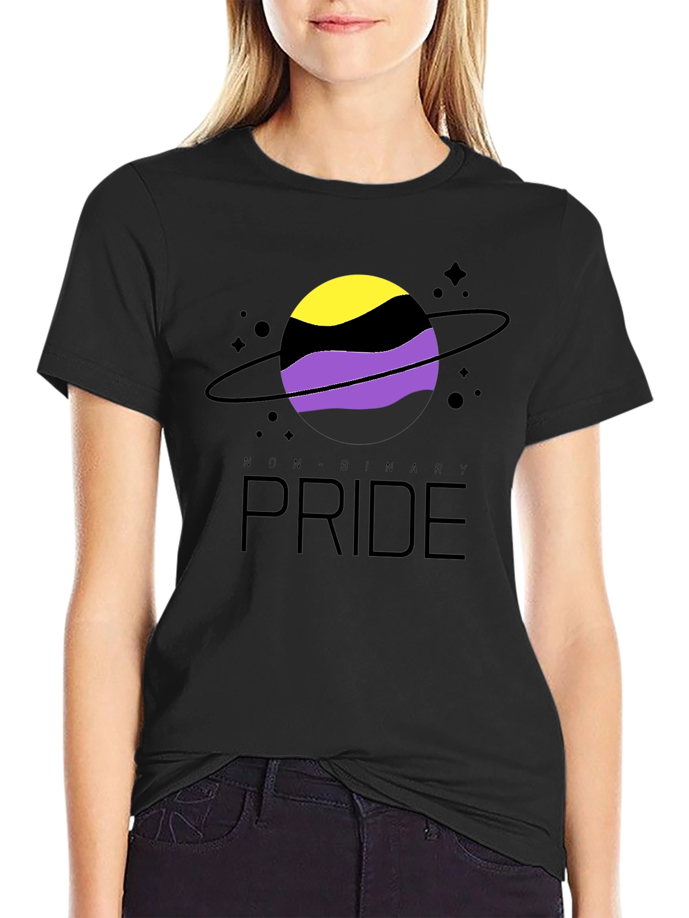 Non-Binary Pride T-Shirt: Saturn Design