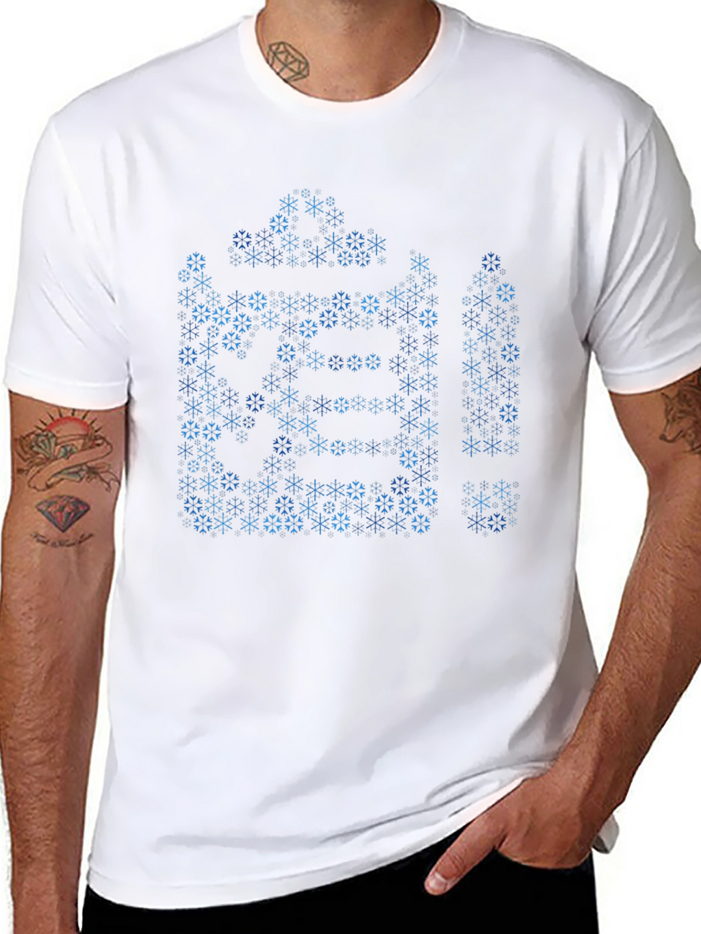 Geometric Snowflake Pattern Black T-Shirt