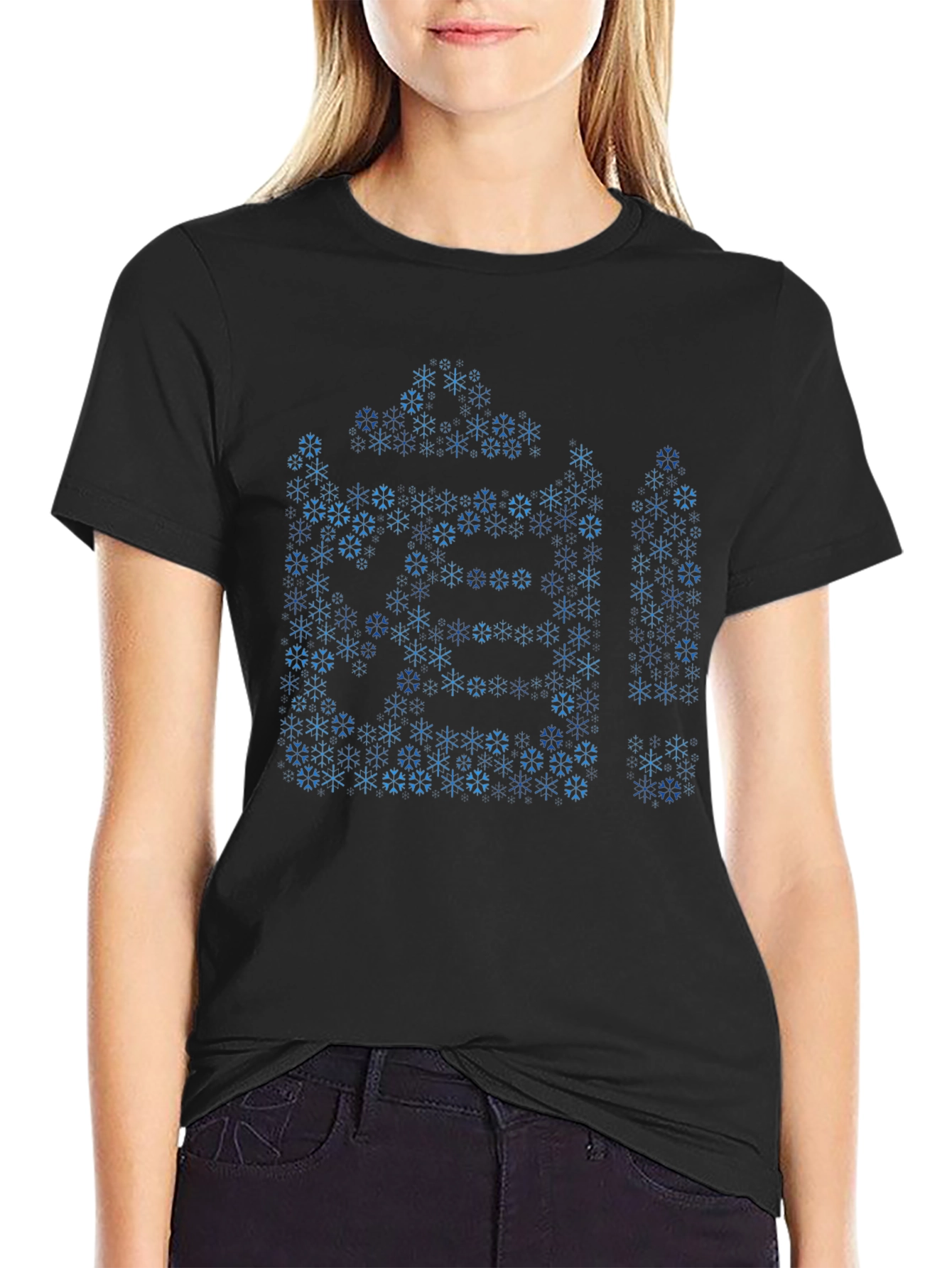 Geometric Snowflake Pattern Black T-Shirt