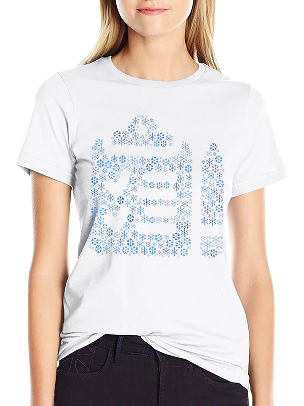 Geometric Snowflake Pattern Black T-Shirt