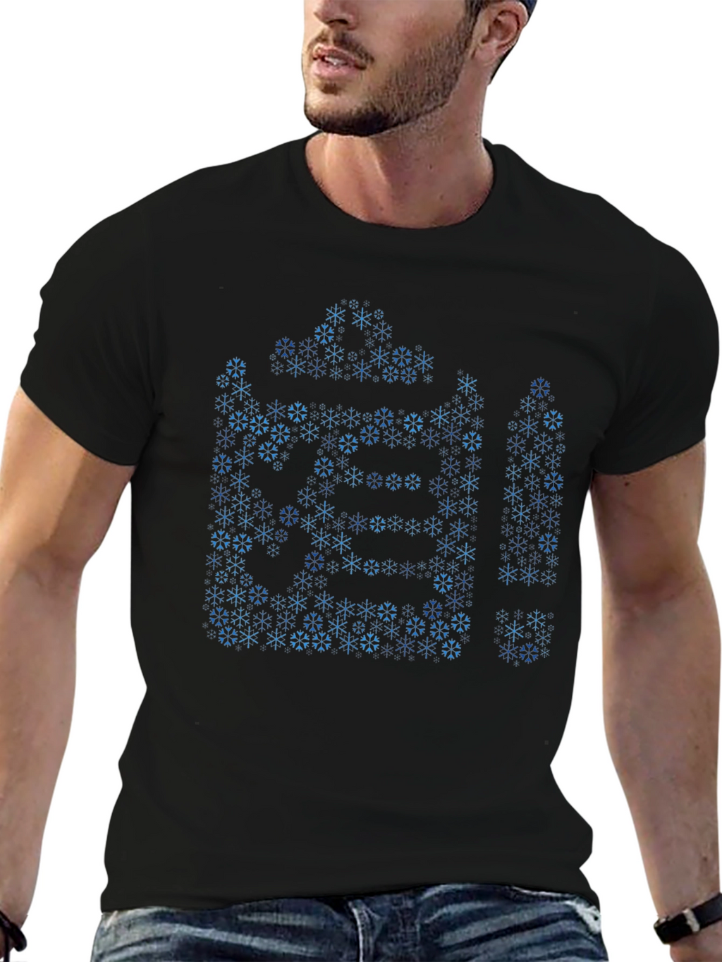 Geometric Snowflake Pattern Black T-Shirt