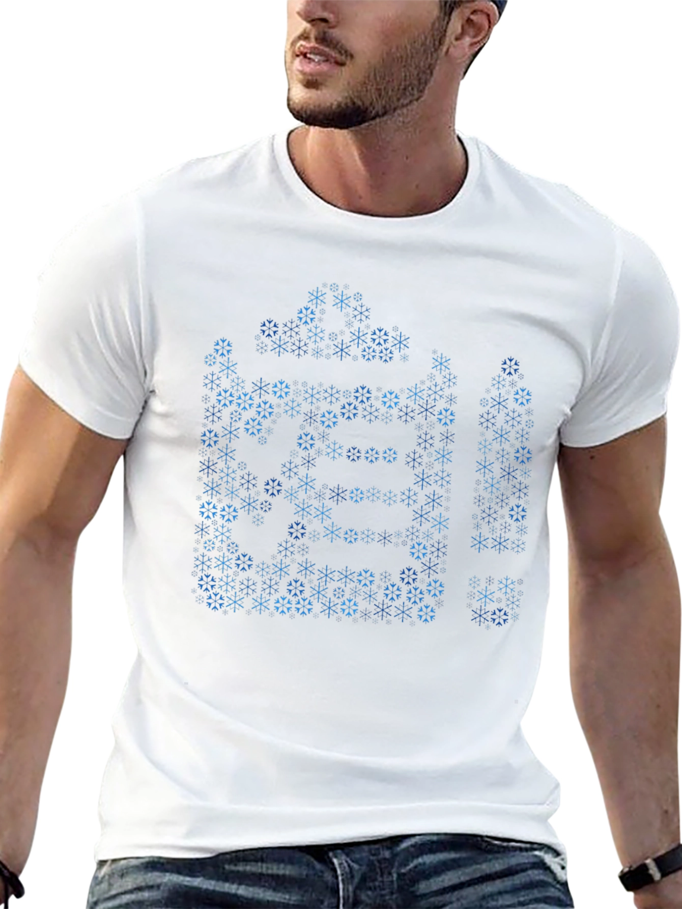 Geometric Snowflake Pattern Black T-Shirt