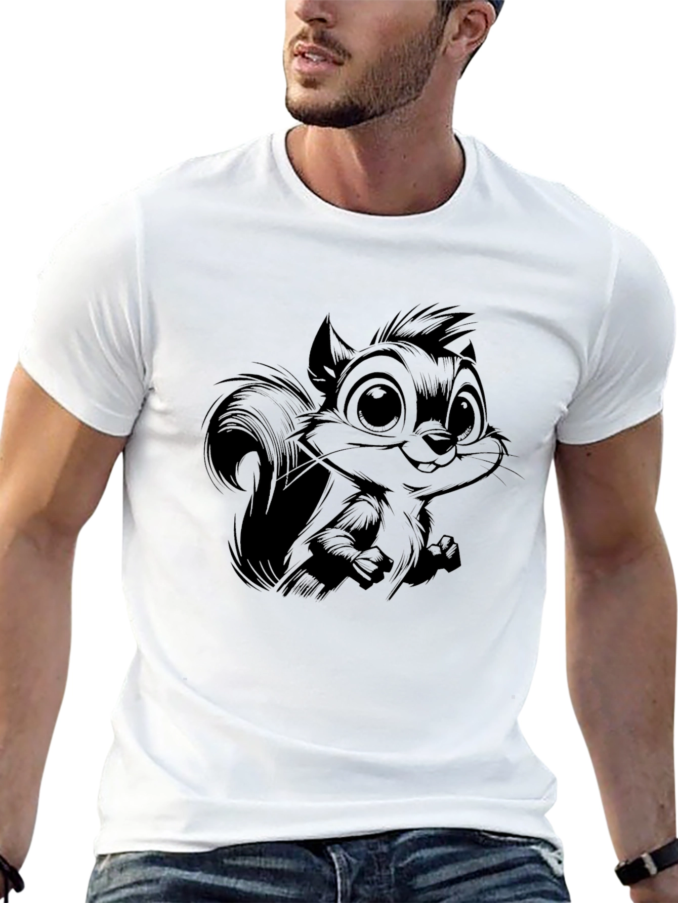 Cartoon Squirrel Graphic Black T-Shirt