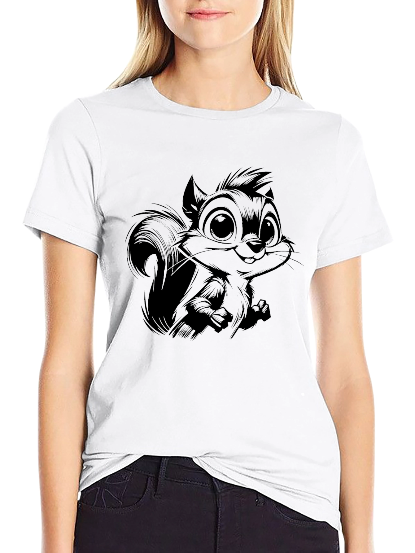 Cartoon Squirrel Graphic Black T-Shirt
