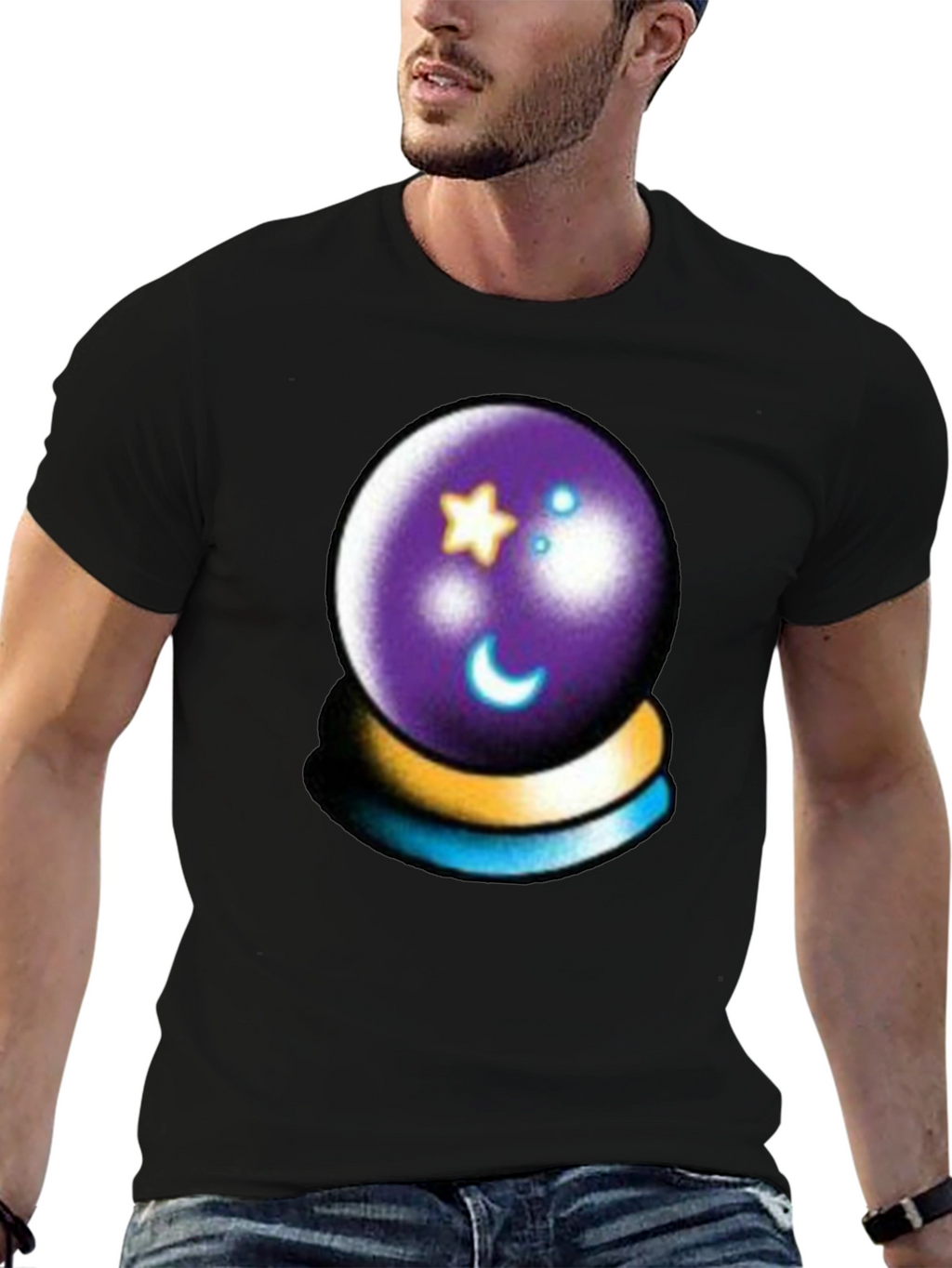 Mystic Crystal Ball Graphic Tee - Black Cotton Shirt