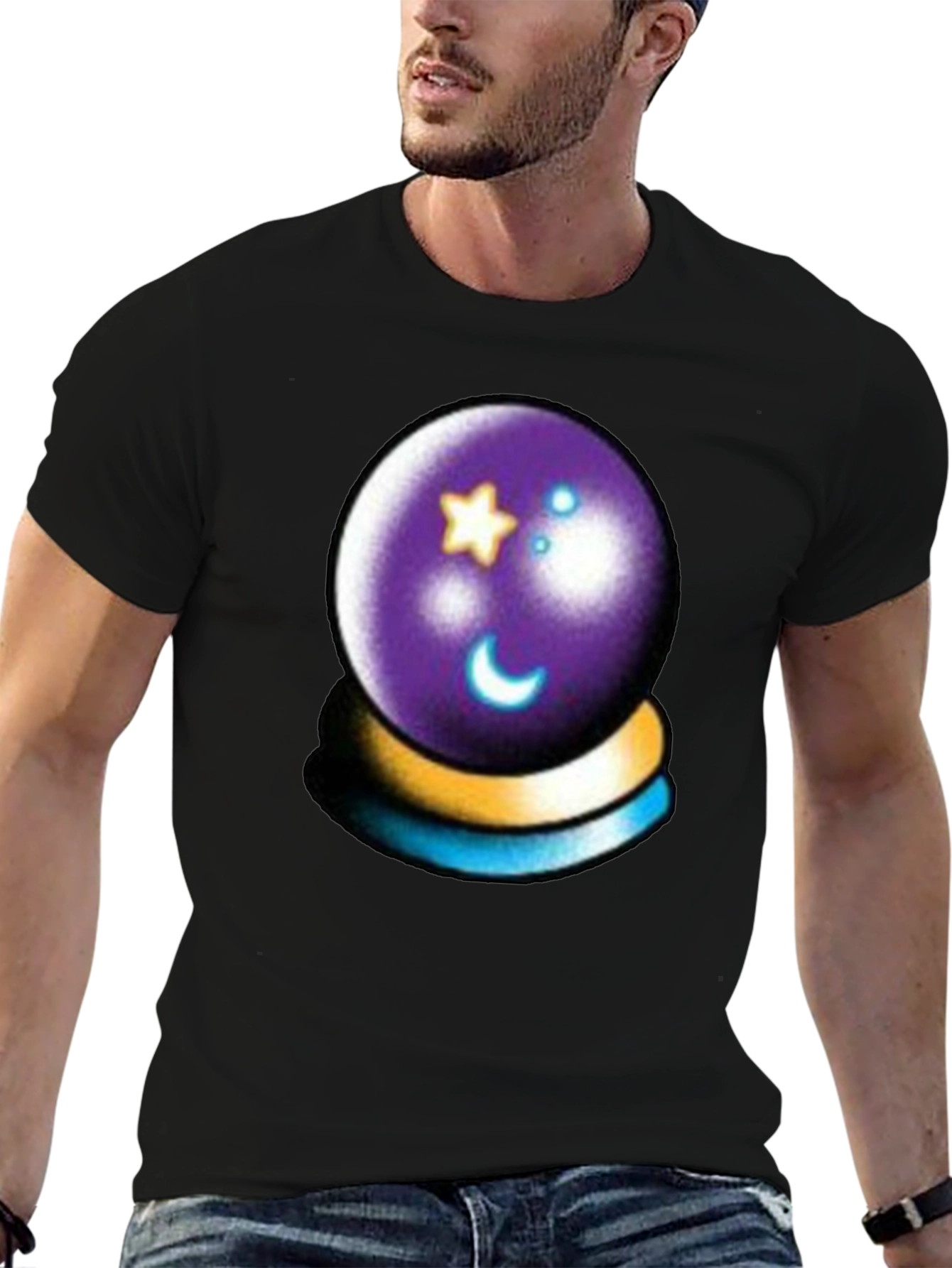 Mystic Crystal Ball Graphic Tee - Black Cotton Shirt