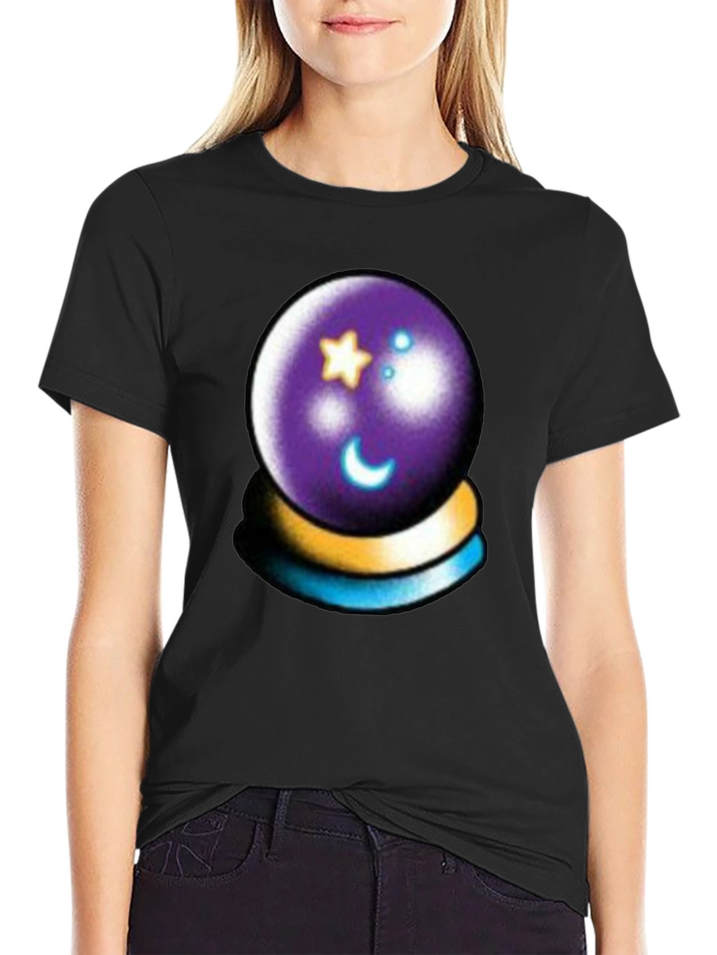 Mystic Crystal Ball Graphic Tee - Black Cotton Shirt