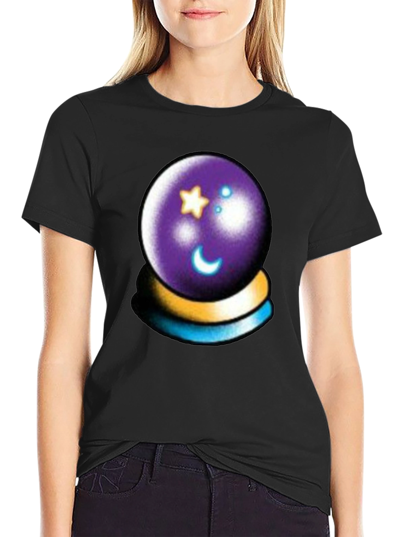 Mystic Crystal Ball Graphic Tee - Black Cotton Shirt