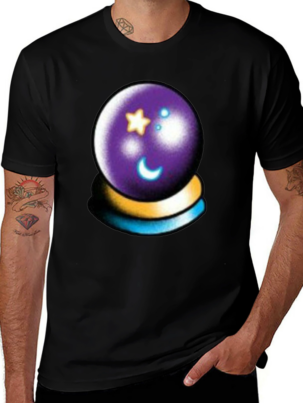 Mystic Crystal Ball Graphic Tee - Black Cotton Shirt