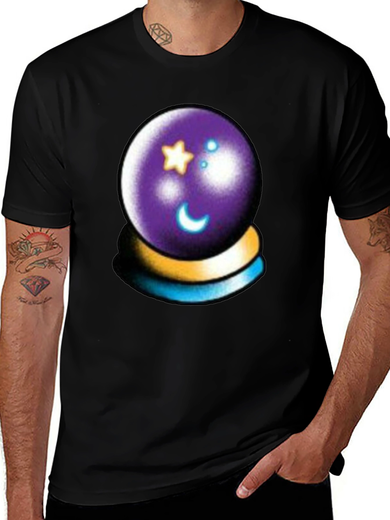 Mystic Crystal Ball Graphic Tee - Black Cotton Shirt