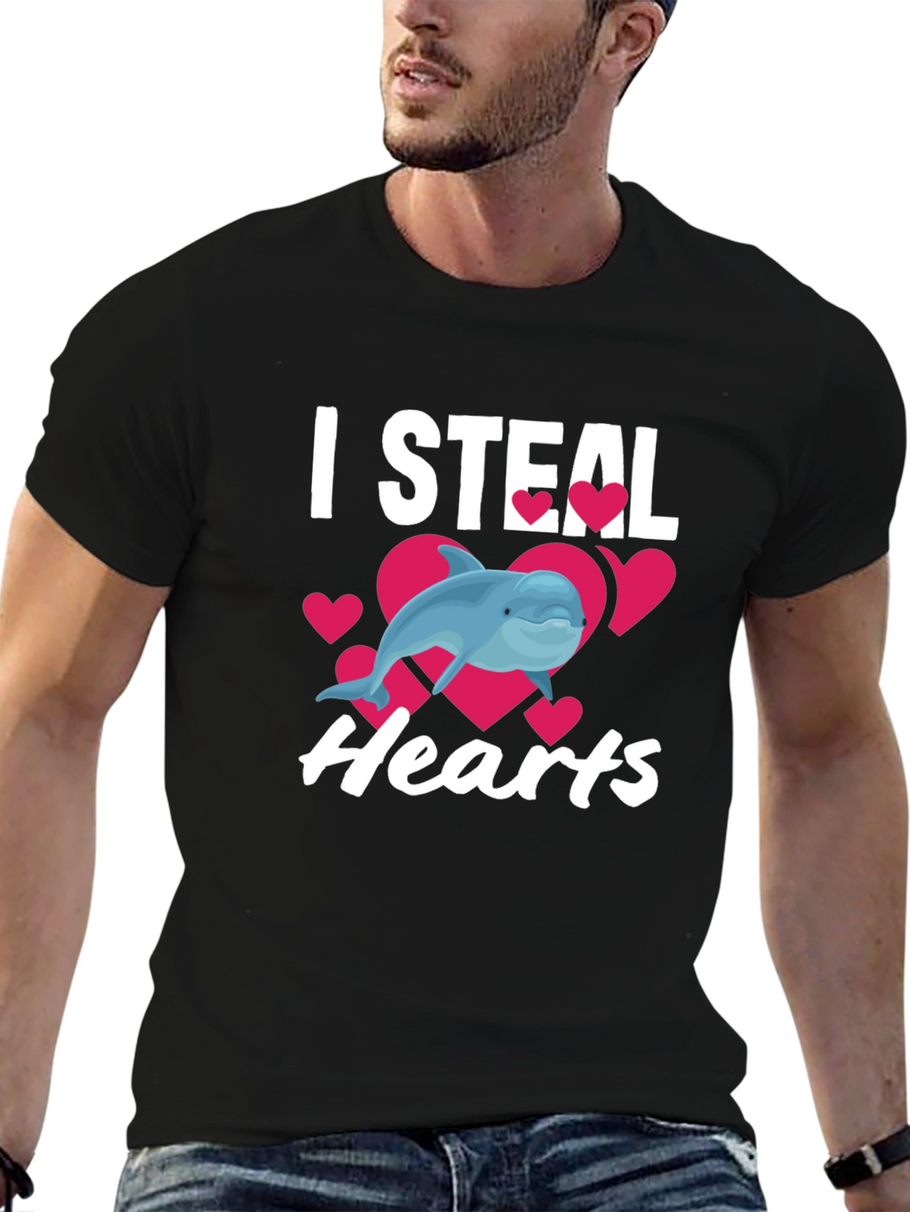 I Steal Hearts Dolphin Graphic Tee - Black