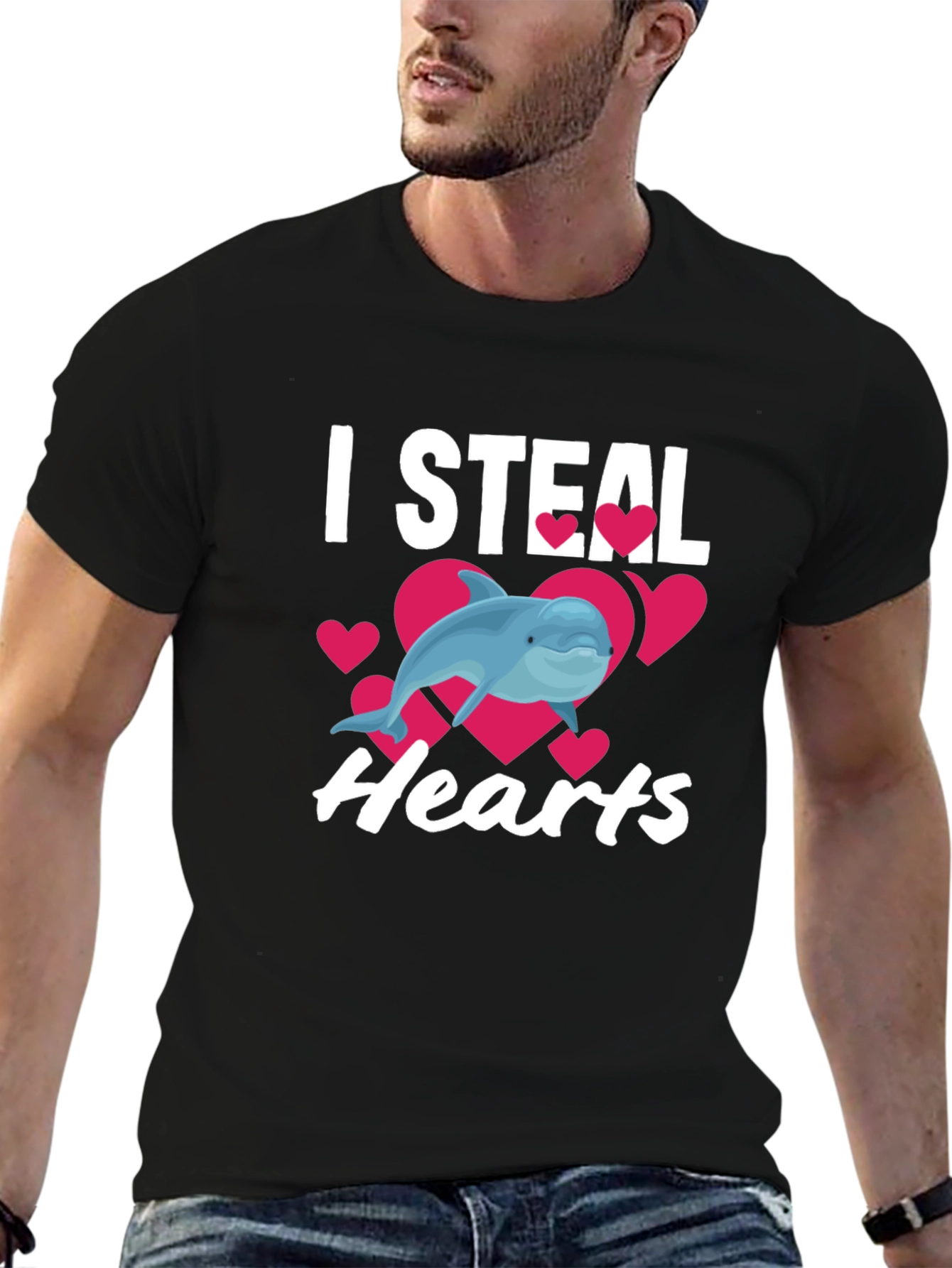 I Steal Hearts Dolphin Graphic Tee - Black