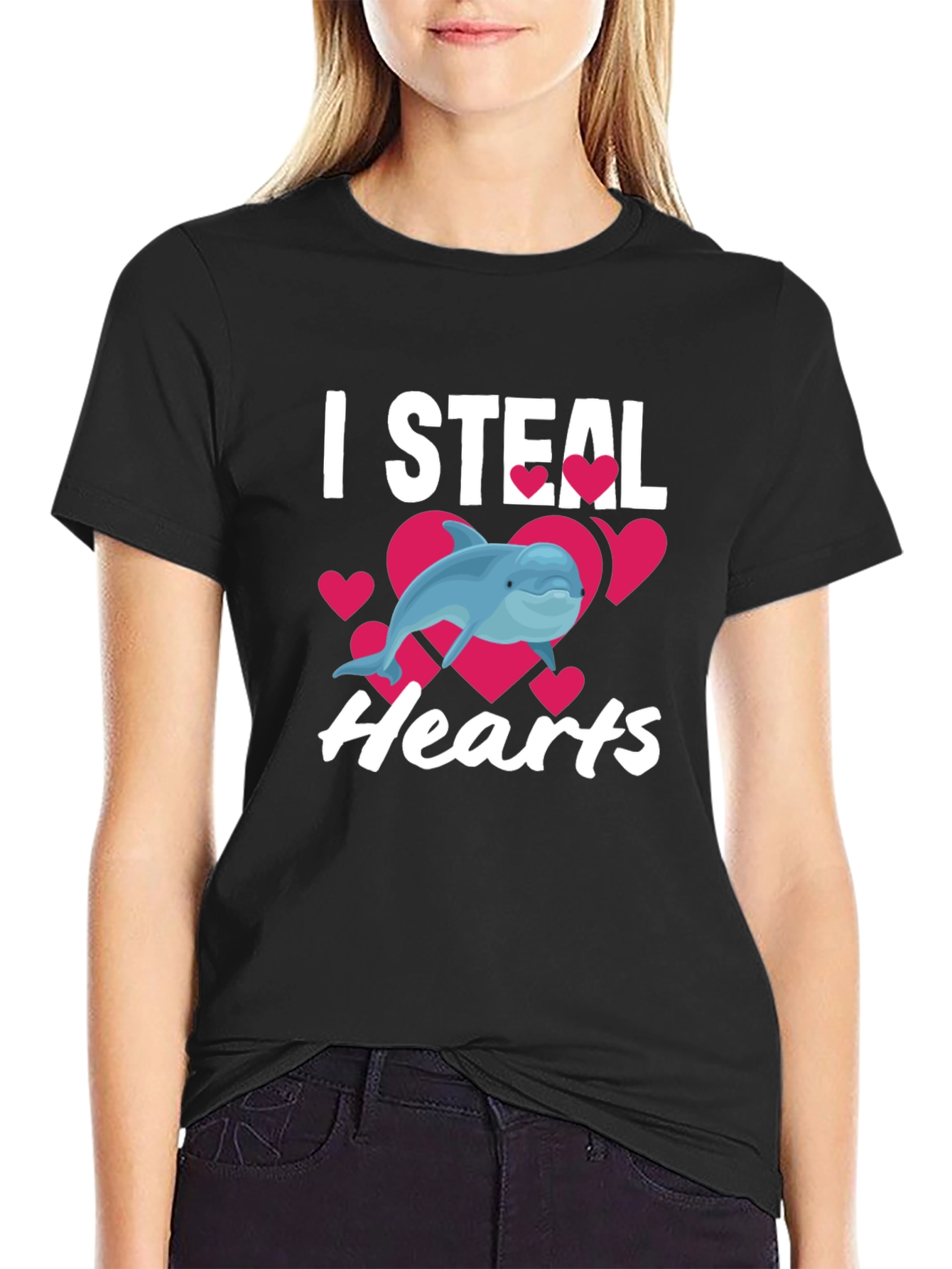 I Steal Hearts Dolphin Graphic Tee - Black