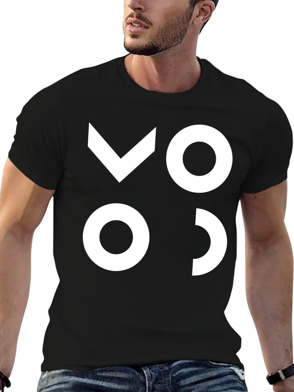 Modern Graphic Tee - Black with White Abstract Design