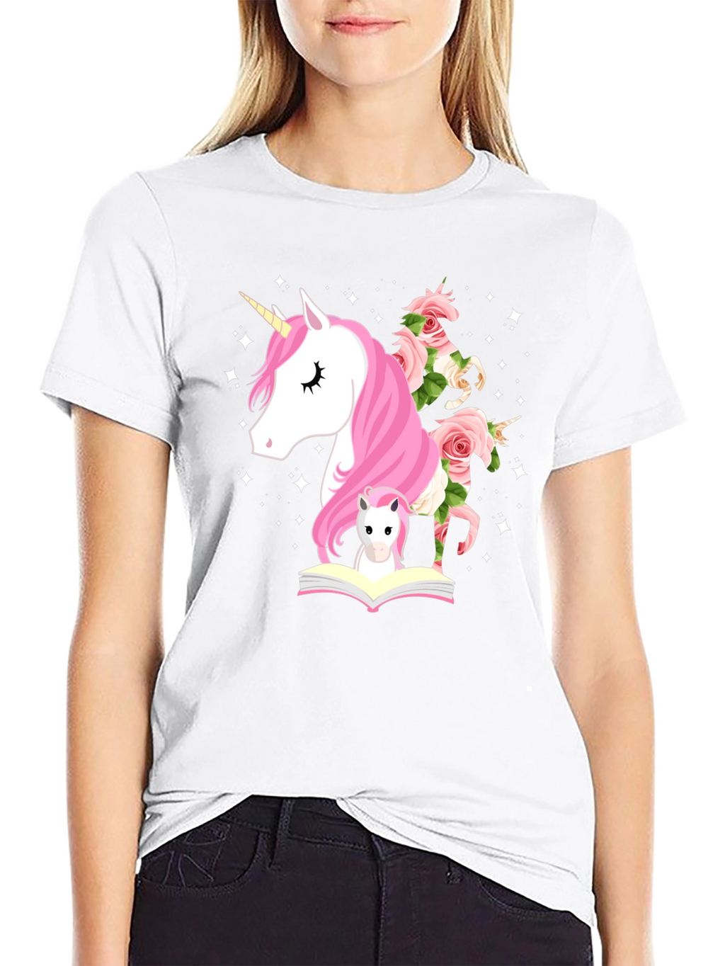 Unicorn & Flowers Graphic Black Tee