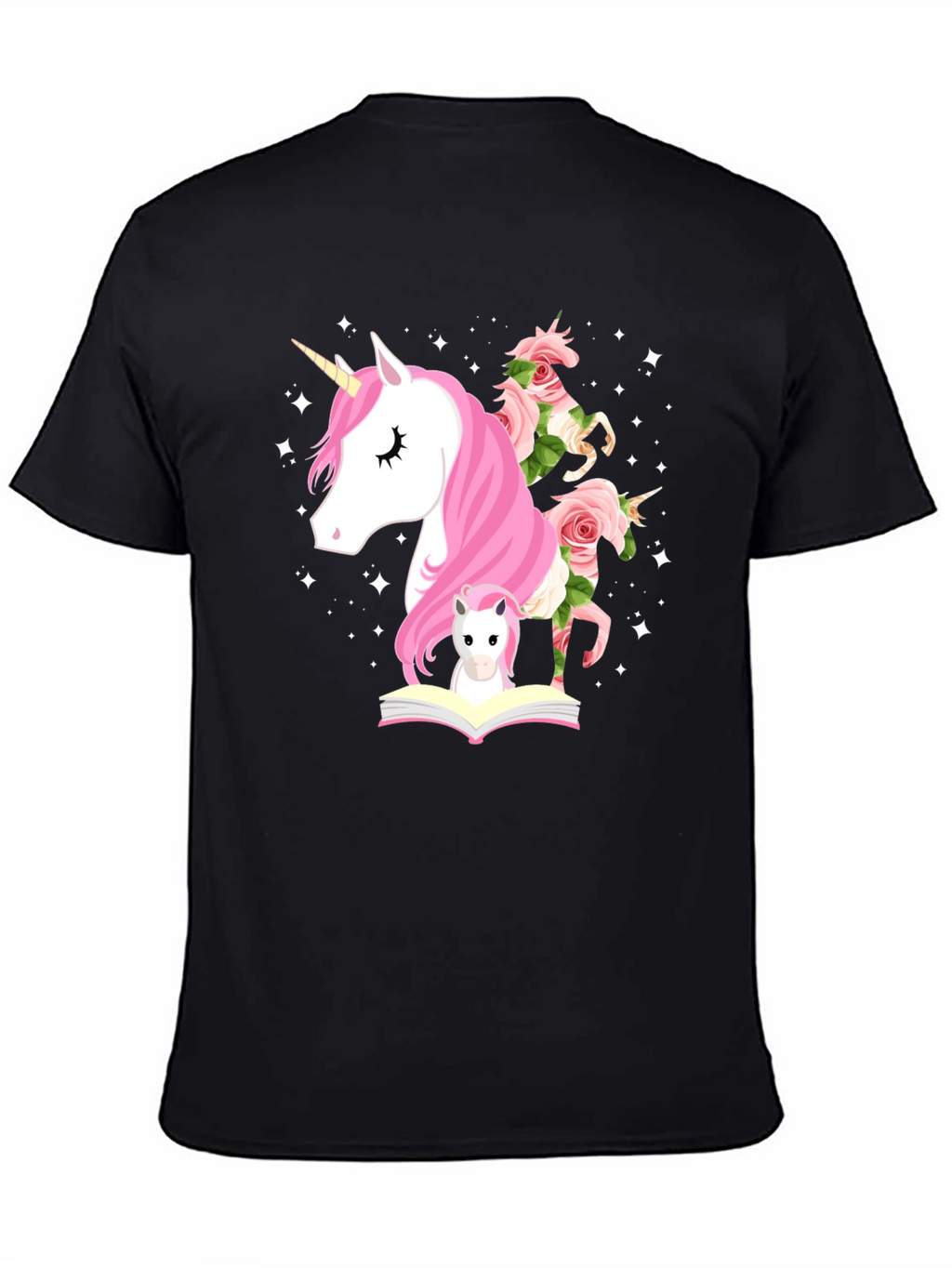 Unicorn & Flowers Graphic Black Tee