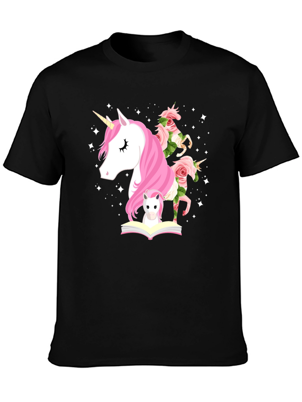 Unicorn & Flowers Graphic Black Tee