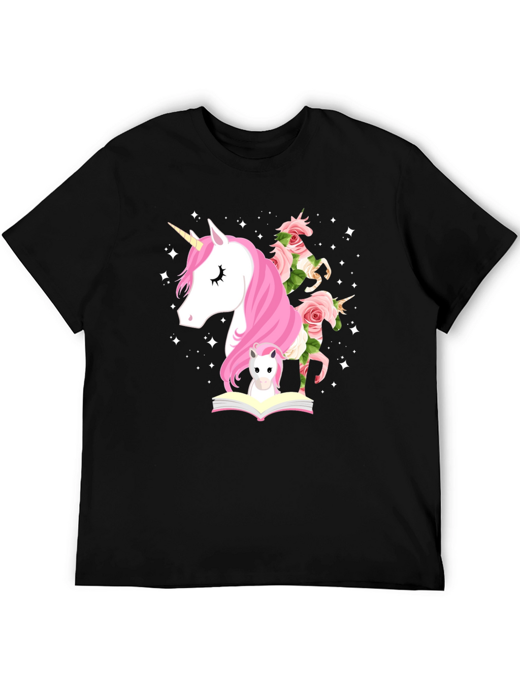 Unicorn & Flowers Graphic Black Tee