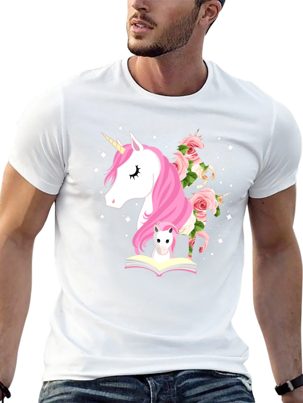 Unicorn & Flowers Graphic Black Tee