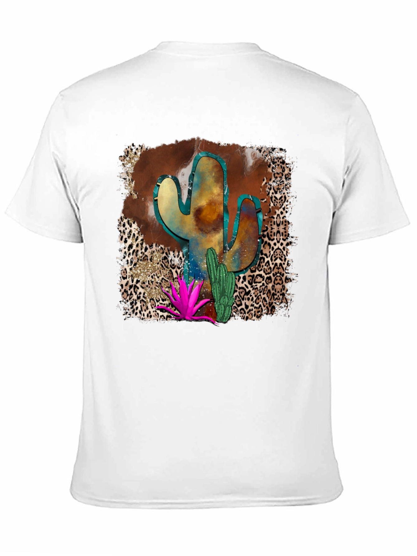 Cactus Desert Leopard Print Mens T-Shirt