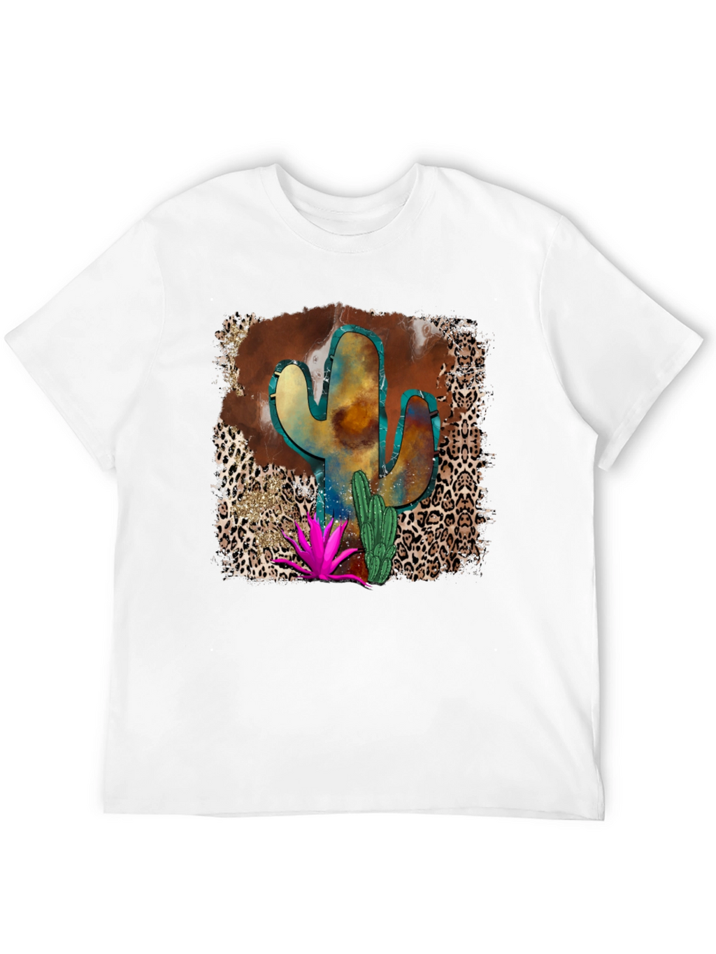 Cactus Desert Leopard Print Mens T-Shirt