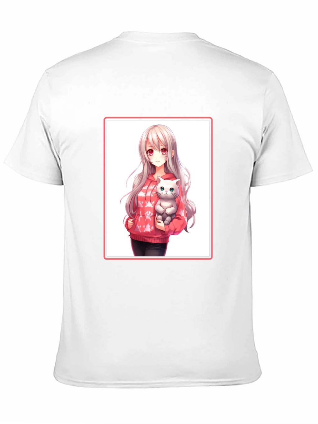 Anime Girl & Cat Black T-Shirt
