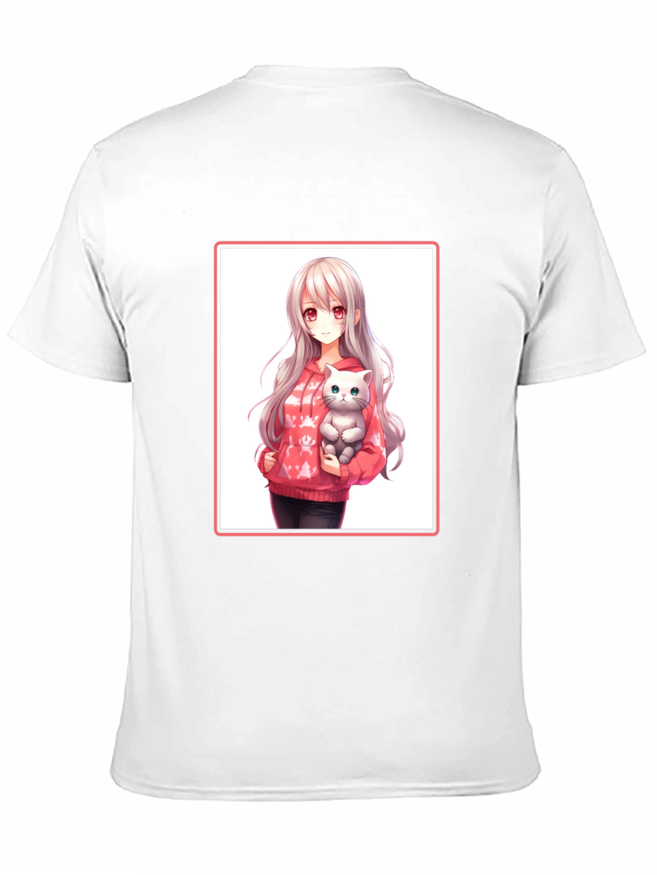 Anime Girl & Cat Black T-Shirt