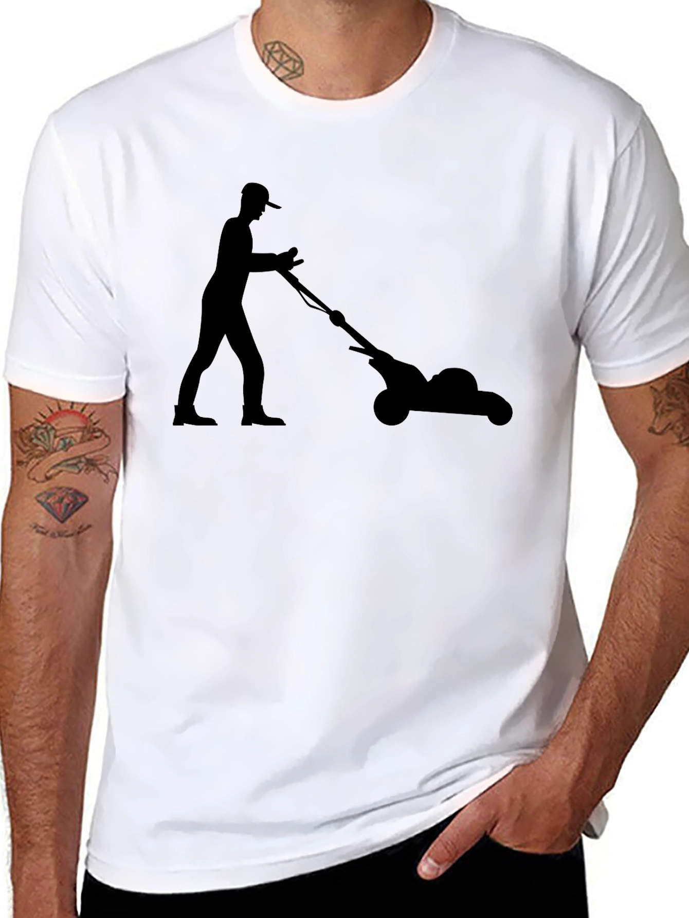 Lawn Mower Silhouette Graphic Tee - Black T-Shirt